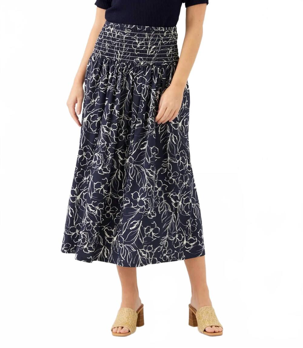 NEW KAREN KANE smocked waist midi skirt in print